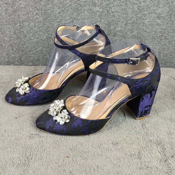 Jewel by Badgley Mischka Blue Floral Pumps Women's Sz 8 Rhinestone Strappy Party - Picture 7 of 14